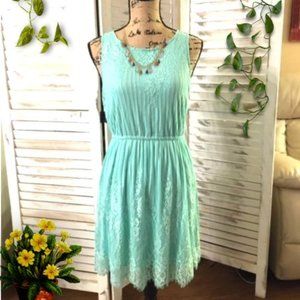🌺Mint Green Sleeveless Lace Short A-Line Dress